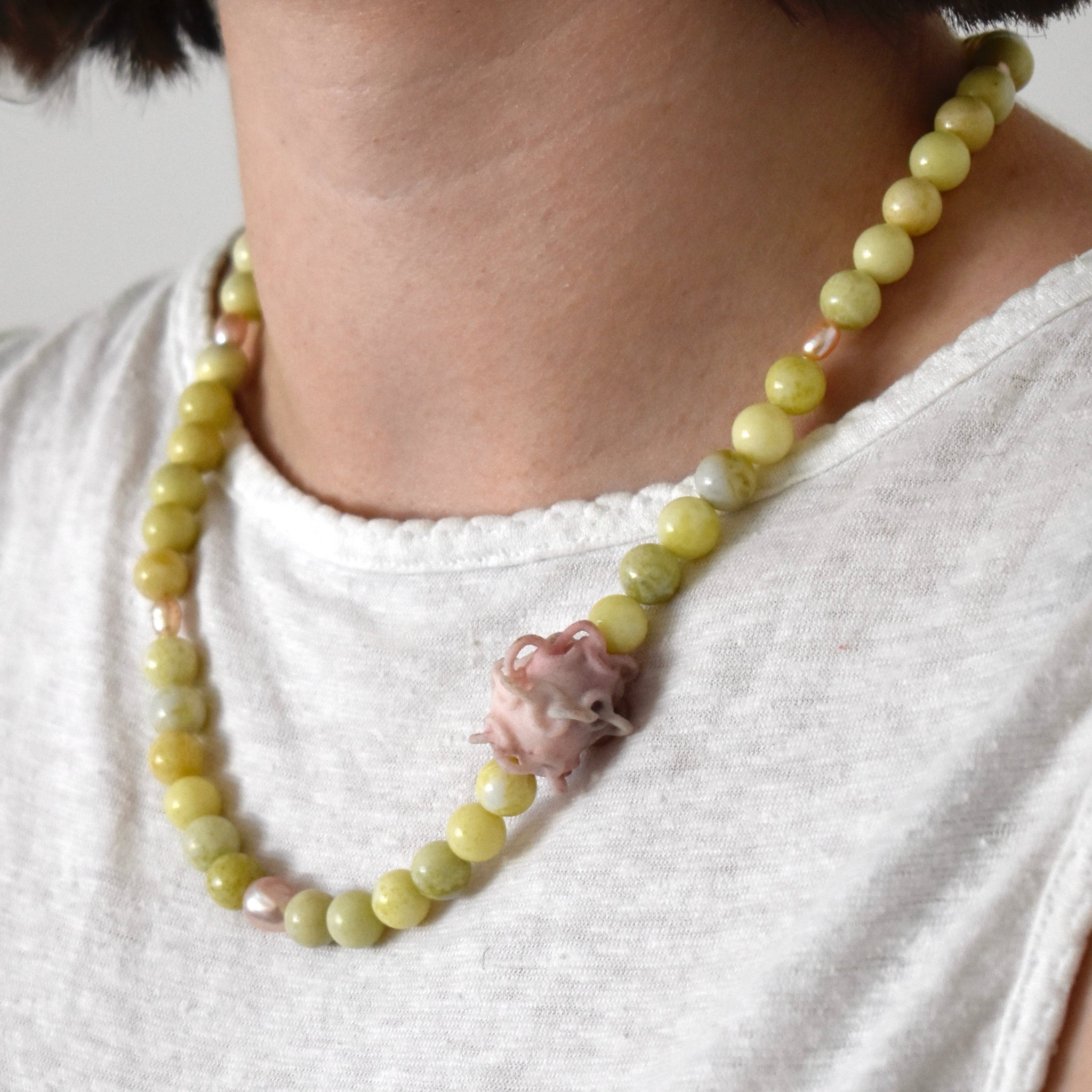 Lemon Jasper Necklace with Freshwater Pearls